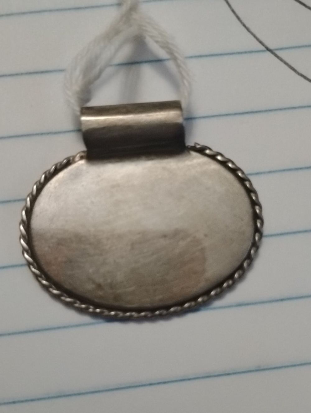 Taxco Silver Oval Pendant with Twisted Rope Edge